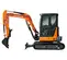 Orange, gray and black HITACHI 7,000-10,000 lb. Mini Excavator, Zero Tail Swing